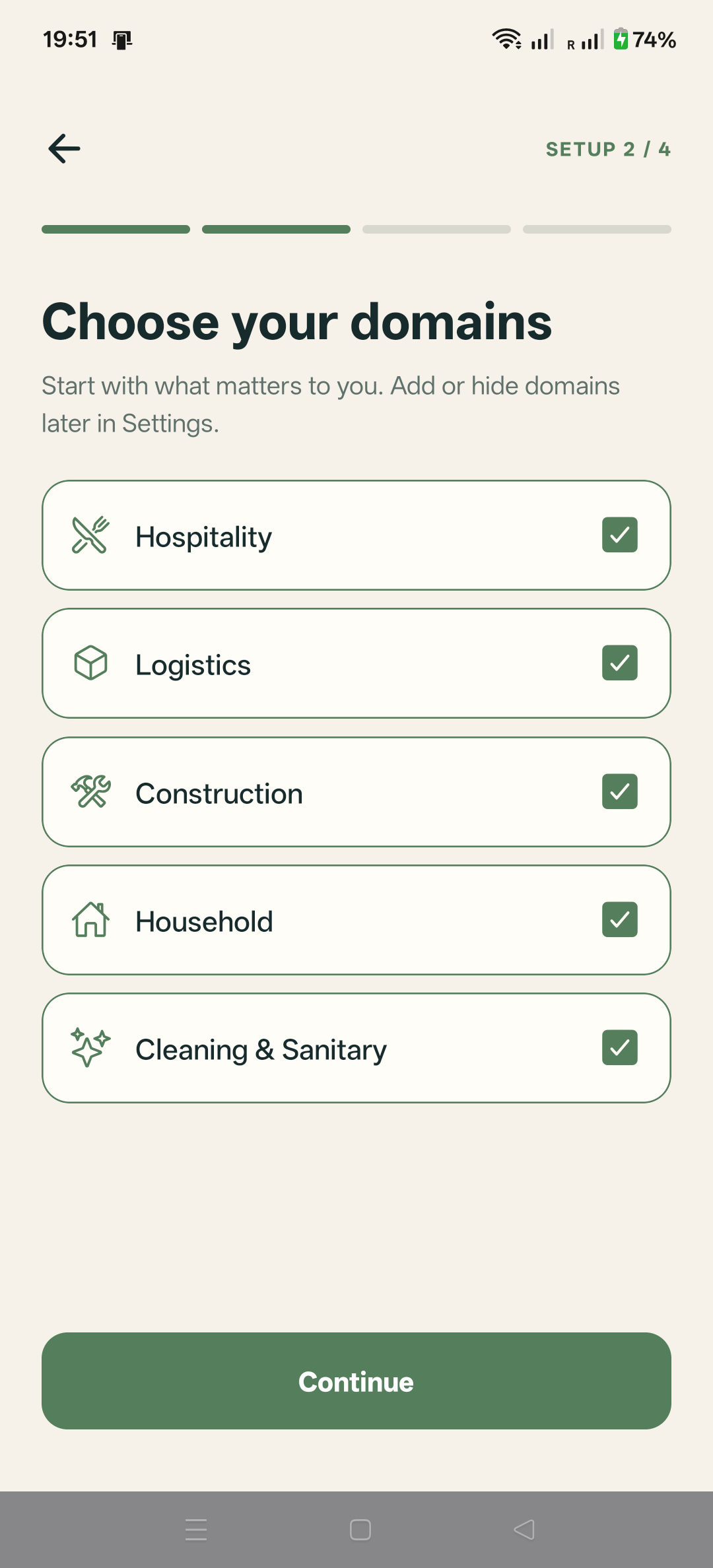 Real WorkLang domain selection screen