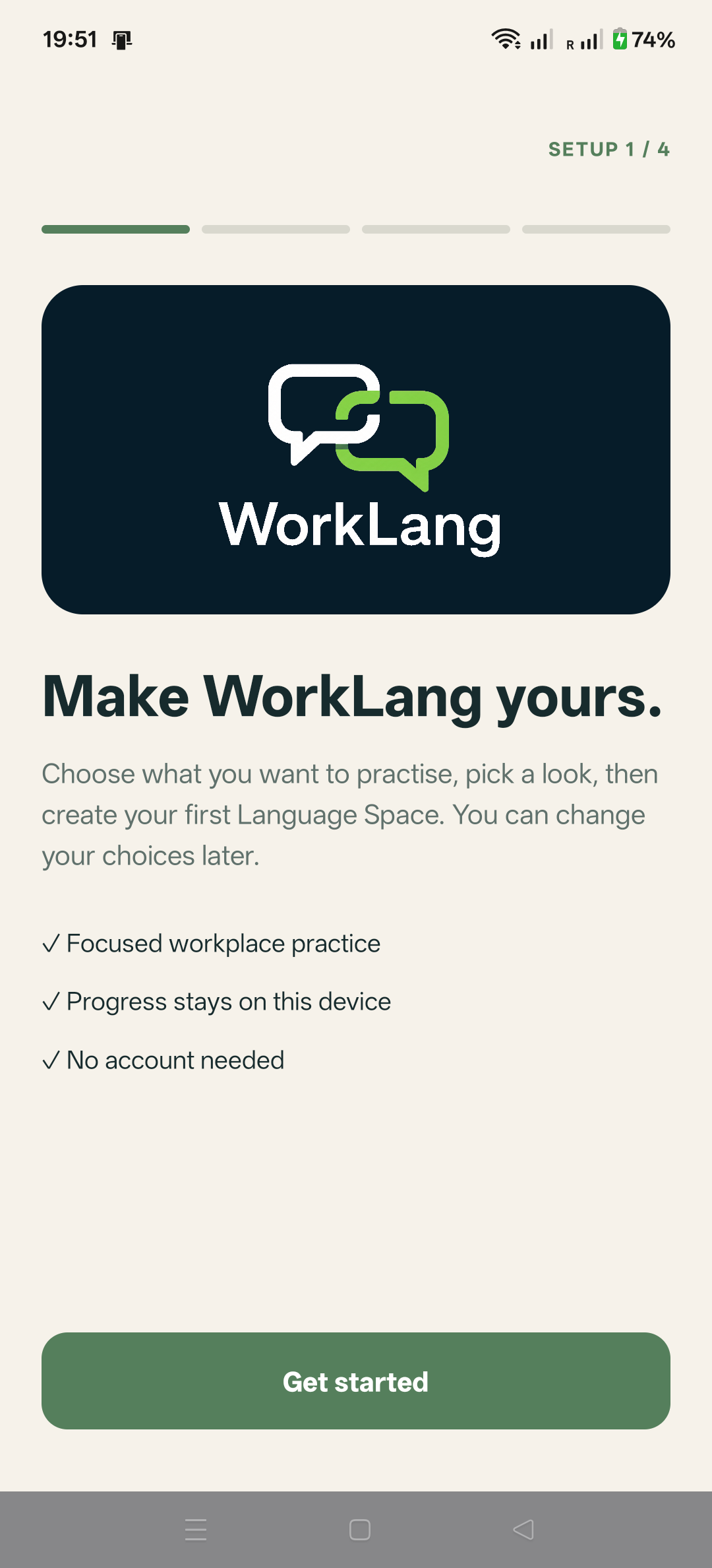 Real WorkLang setup welcome screen